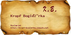 Kropf Boglárka névjegykártya